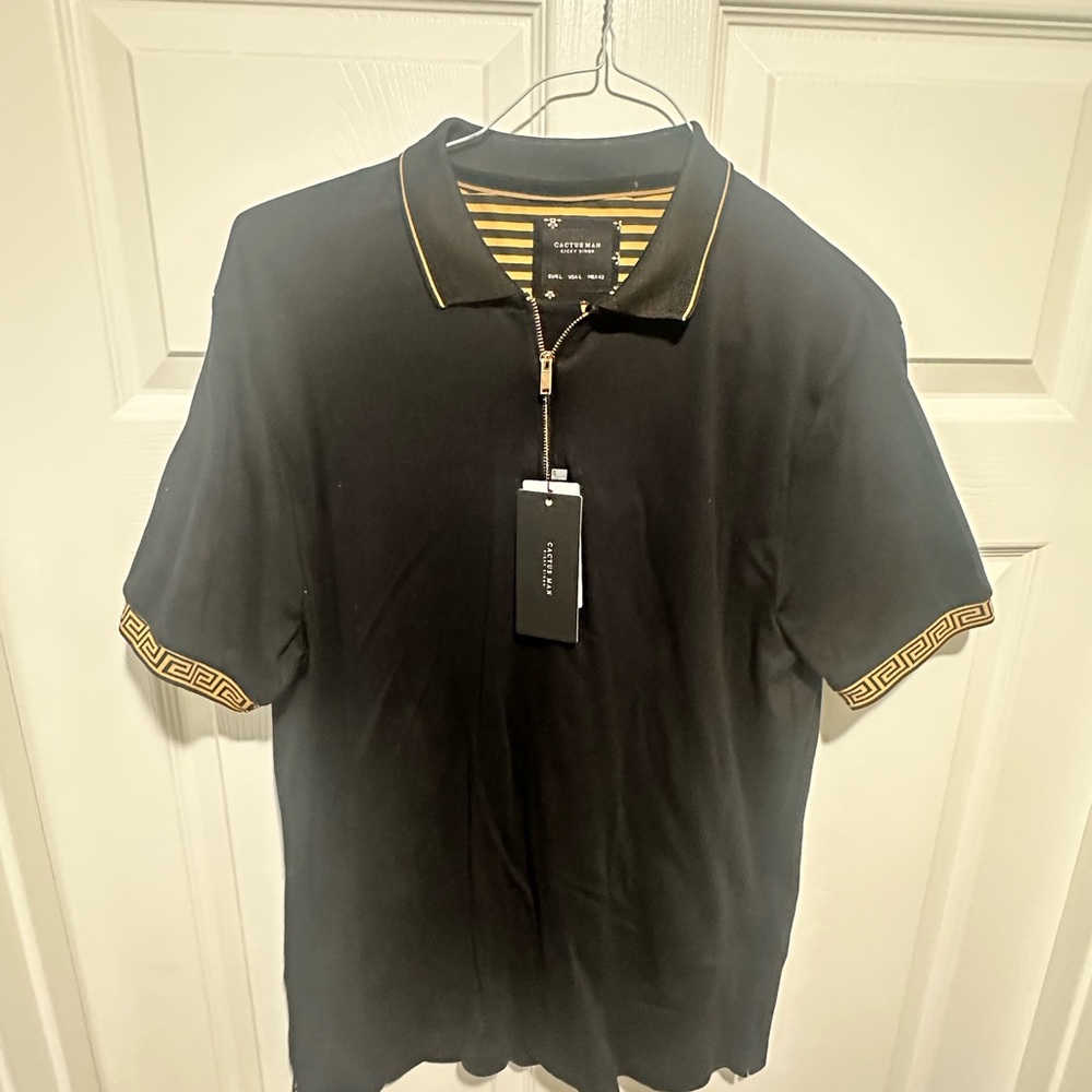 Cactus Man Black Polo Shirt with Gold Accents